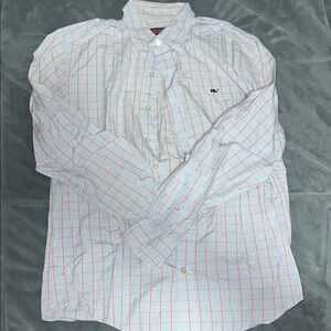 Vineyard Vines White and Red Plaid Men's Shirt